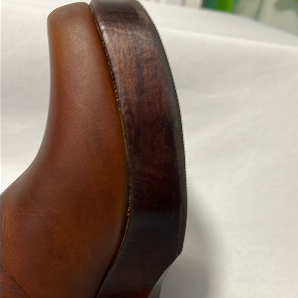 Nicole Sheila Brown Leather Wooden Clog Women's Size 8 Studded Boho Chunky Heel - Picture 10 of 15
